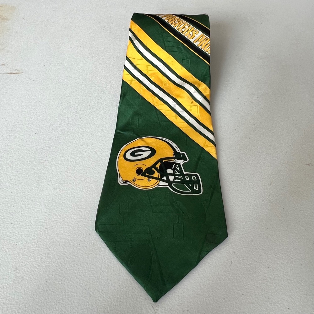 Green Bay Packers Mens 1996 NFL‎ Logo Silk Tie Green Gold Diagonal Helmet